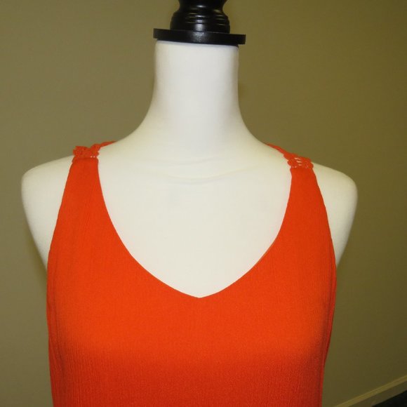 Sassy Doll Bright Orange Crochet Back Rayon Retro Sundress Size M - Picture 3 of 6